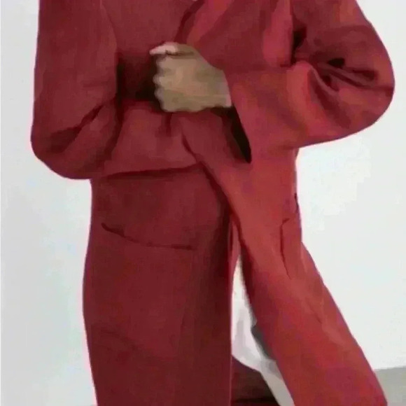 ✨New✨Zara Red Burgundy Linen Coat Size Medium - Picture 2 of 9